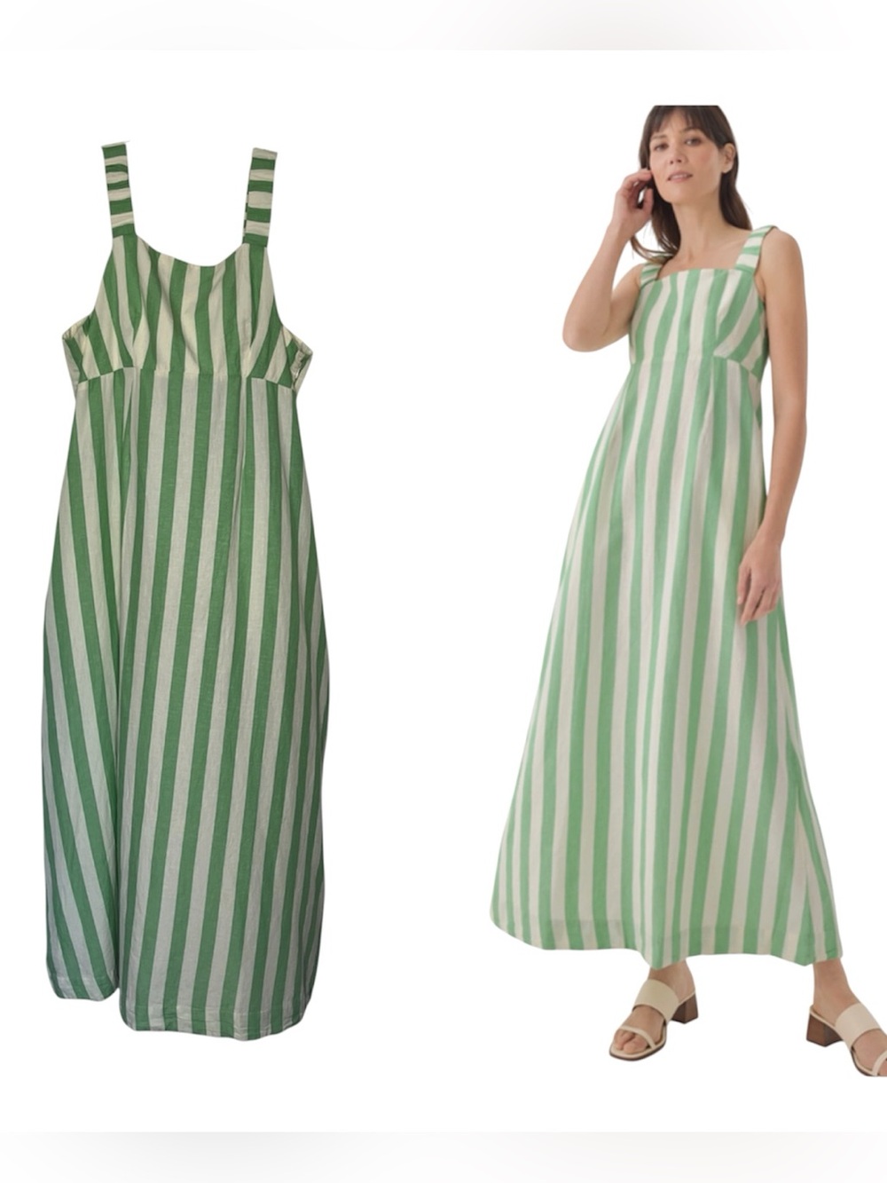 Pact Organic Cotton & Linen Sz XXXL Green and White Striped Maxi Dress